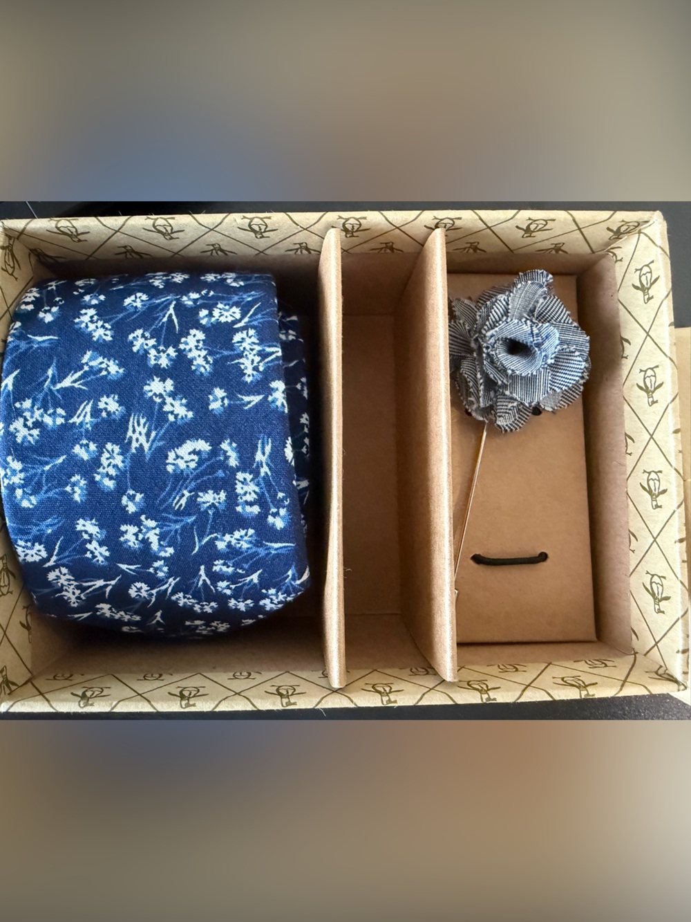 Original Penguin Navy Blue Floral Tie with Lapel Pin